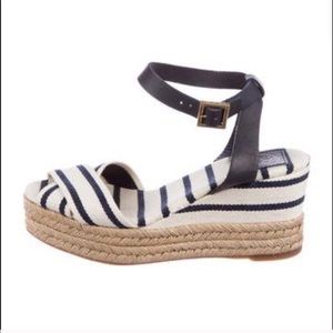 Tory Burch Karissa Navy Stripe Wedge Sandal Sz 10